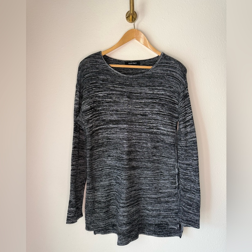 Ellen Tracy Longer Length Black Cotton Blend Sweater Size L